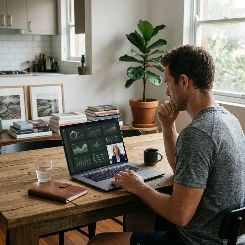 Australian man reviewing his health report with a medical professional online